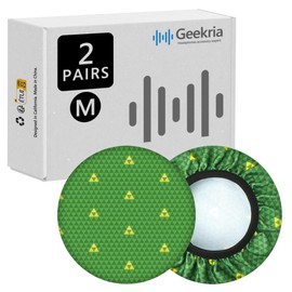 Geekria 2 Pairs Flex Fabric Headphones Ear Covers/Washable & Stretchable Sanitary Earcup Protectors for Over-Ear Headset Ear Pads, Sweat Cover for Gym, Gaming (Zelda Green Triangle/Size M)