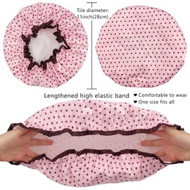 Shower Cap Set of 4, 28 cm Diameter, Polka Dot, Zebra and Leopard Print Design with Ruffled Trim