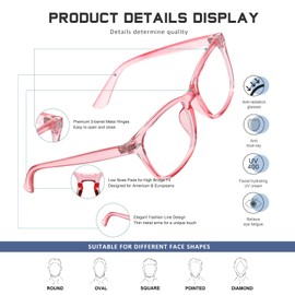 Jectieey Reading Glasses for Women Men - Anti Glare Computer Readers Blue Light Blocking Glasses,Sturdy Eyeglasses(Pink, 1.0)