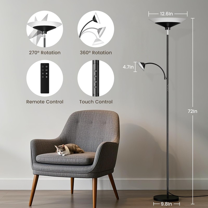SIBRILLE Upgraded 2-in-1 Torchiere Floor Lamp, Dimmable Standing Lamp with