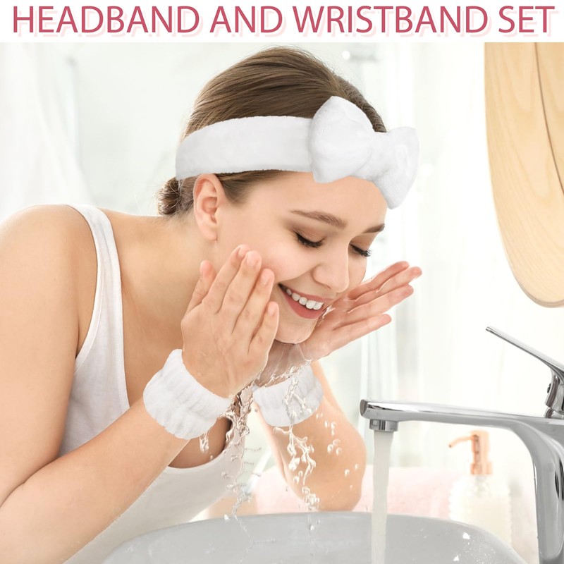Fmeida Skincare Headband,Wrist Bands for Washing Face, Soft Fleece, Purple,