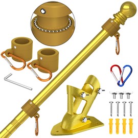 ZMTECH Flag Pole - Upgraded Bracket, 6 FT Stainless Steel Flag Poles for Outside House, Residential or Commerical, Tangle Free Flag Pole Kit for American Flag (Without Flag, Gold)