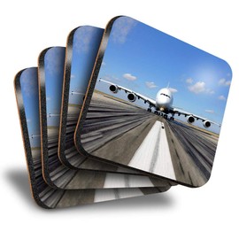 Destination Vinyl ltd Great Coasters (Set of 4) Square - A380 Airbus Plane Runaway Pilot Drink Glossy Coasters/Tabletop Protection for Any Table Type #8108