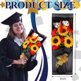 Relaxgiant 17" Graduation Flower Bouquet, Including Sunflower Rose Scented Soap, Plush Teddy Bear with Grad Cap, Floral Arrangement Gift Box for Class of 2025 Graduation Party Favors Decorations
