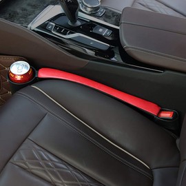 Supin 2 Prices Car Seat Gap Filler Pad PU Leather Console Side Pocket Organizer and one Cup for Cellphone Wallet Coin Key (Black+Red)