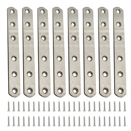 8 Pieces Stainless Steel Flat Brace Heavy Duty Flat Bracket Straight Repair Joining Mending Flat Bracket for Furniture Fixation with 48 Piece Screws 156 x 20 x 3 mm