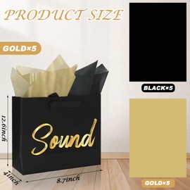 FYSUIMU 5 Sense Paper Bags for Him Her with 10 Sheets Black Gold Tissue Paper Five Sense Candy Treat Bags with Ribbon Handles for Birthday Wedding Party Favors Supplies