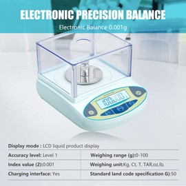 Lab Scale 100g x 0.001g Accuracy - High Precision Laboratory Analytical Balance with 11 Unit Conversion，Adjustable feet, Liquid Level Bubble Overload Alarm. Jewelry/Kitchen Scale