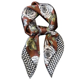 Clysoru Scarfs For Women Vibrant Colors Scarves Lightweight And Silky Square Scarf 27.5 * 27.5 in (Brown white green roses)
