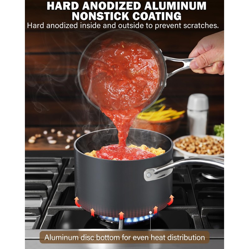 Cooks Standard 2-Quart Hard Anodized Nonstick Saucepan with Lid, Black