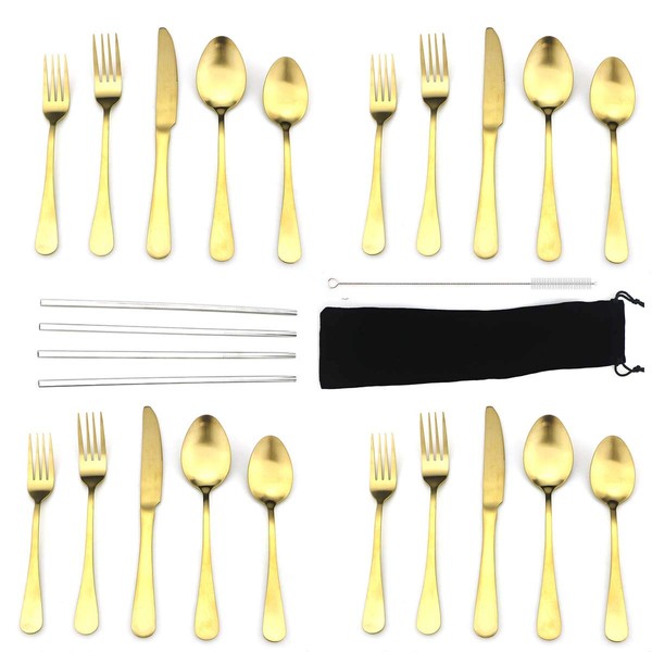 JASHII Modern Royal 20 Pcs Matte Gold 18/10 Stainless Steel