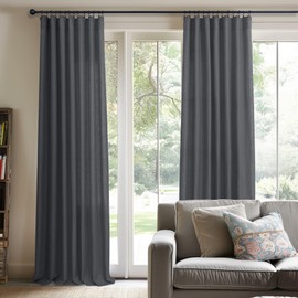 Dark Gray Curtains 90 Inch Length for Kids Bedroom 2 Panels Set Back Tab Pocket Flowy Flowing Semi Translucent Light Filter Charcoal Grey Linen Curtain for Living Room Boys Nursery Playroom 52x90 Long