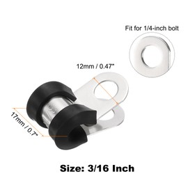 HARFINGTON 30pcs 304 Stainless Steel Cable Clamps 3/16 Inch Rubber Cushioned Insulated Clamp Metal Loop Pipe Clamp for Tube Pipe Wire Cord Installation