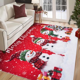 FRAMICS Christmas Area Rug 5x7, Washable Non Slip Floor Carpet for Bedroom & Living Room, Red Throw Rugs for Christmas Decor