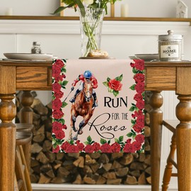 Artoid Mode Run for The Roses Horse Race Kentucky Table Runner, Sports Kitchen Dining Table Decoration for Home Party Decor 13x72 Inch