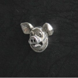 Pig pin badge, handmade in pewter by SJH Designs
