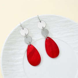 Rosslyons Elegant Long Tear drop Earrings for Women Sparkly Silver Gold Plated Accent Shell Beads Dangle Earrings (Red)