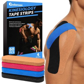 Adamson Kinesiology Tape Strips – 60 Precut - 4 Color - 5 cm x 25 cm – Elastic, Latex-Free, Water-Resistant Athletic Muscle Support Tape – Sports & Training Recovery