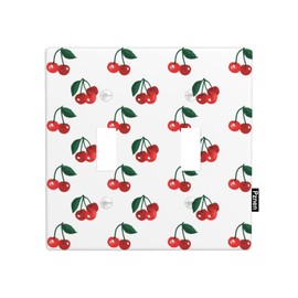 Pznen Red Cherry Green Leaf Double Toggle Light Switch Cover Cherries Fruits Pattern Wall Plate Covers 2-Gang Toggle Switch Plates Home Decorative Office