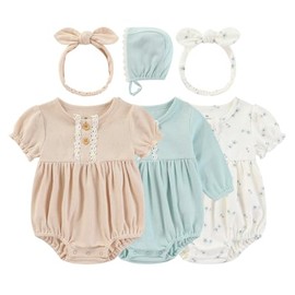 Kiddiezoom Baby Girl Cotton Fresh floral fragments Bubble Romper Cute straps and headscarves