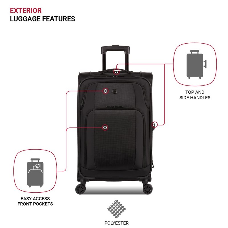 SwissGear Sion II Softside Expandable Luggage with Spinner Wheels, Black,