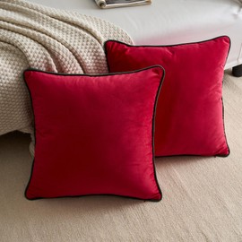 LIGICKY Set of 2 Luxury Decorative Cushion Covers, Velvet, Soft Decorative Cushion Covers, Simple Square Cushion Covers, Decorative Cushion, Sofa Cushion for Living Room, Couch, Christmas Decor, Red,