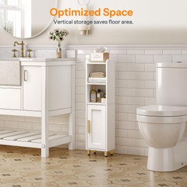 HOOBRO Small Bathroom Storage Cabinet, Narrow Corner Floor Cabinet with Door and Adjustable Shelf, 7.9" L x 5.9" W x 31.5" H, Toilet Paper Furniture for Small Spaces, Bathroom, Toilet, White