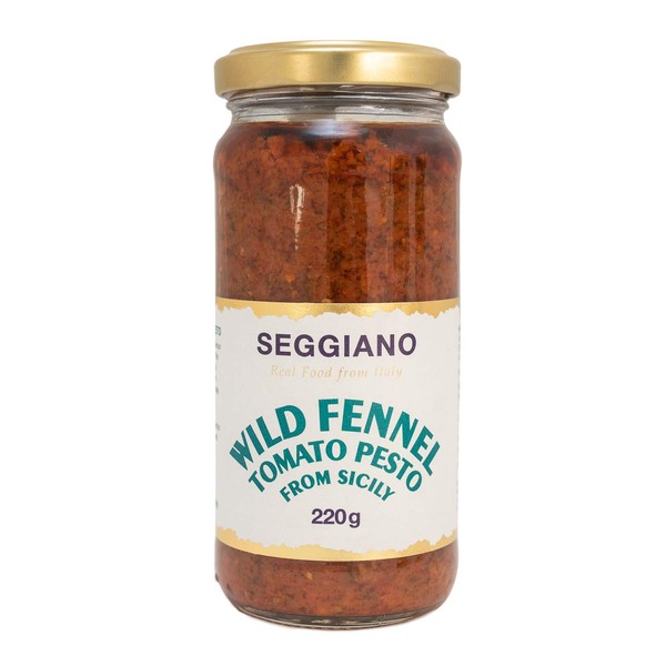 Seggiano Wild Fennel Tomato Pesto 220g - Vegan, GMO Free, Gluten Free, Wheat Free, Raw, Vegetarian & Suitable for Coeliacs - Product of Sicily & Delicious on Pasta