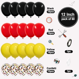 Red Yellow Black Balloons, Ousuga 60 pcs 12 Inch Matte Red Black Yellow Confetti Latex Balloons Set for Boys Kids Birthday Baby Shower Wedding Engagement Carnival Racing Car Sports Party Decoration
