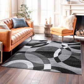 Rugshop Contemporary Abstract Circles Perfect for high Traffic Areas of Your Living Room,Bedroom,Home Office,Kitchen Square Area Rug 6'6" x 6'6" Gray