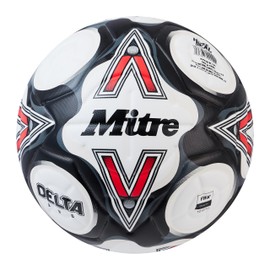 Mitre Delta Football | Highly Durable | Enhanced Accuracy and Consistency, White/Black/Bib Red, 4