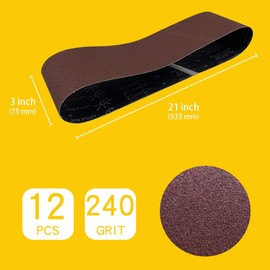 3 x 21 Inch 240 Grit Sanding Belt | Premium Aluminum Oxide Sanding Belt | Premium Sander Sandpaper – 12 Pack