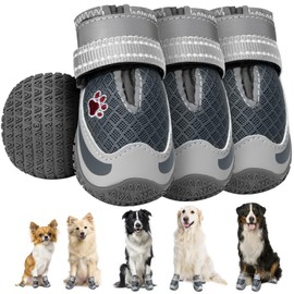 Lukovee Dog Shoes for Large Small Medium Dogs, Breathable Dog Booties for Summer Hot Pavement, Adjustable Anti-Slip Rubber Paw Protector for Hardwood Floors Outdoor Walking (Dark Grey, 3)