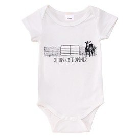 SOFEON Future Gate Opener Baby Onesie Newborn Farm Cow Bodysuit Romper Infant Boy Girl Cute Country One-Piece Clothes 0-18M(White,6-12M)