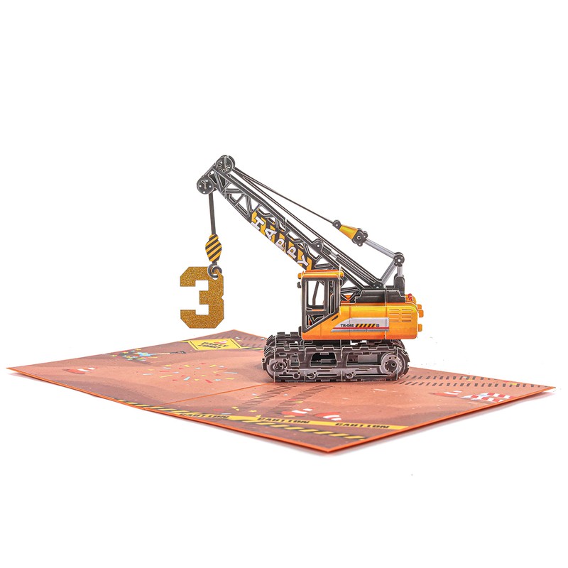 Liif Crane Truck Happy 3rd Birthday Card,3D Greeting Pop Up