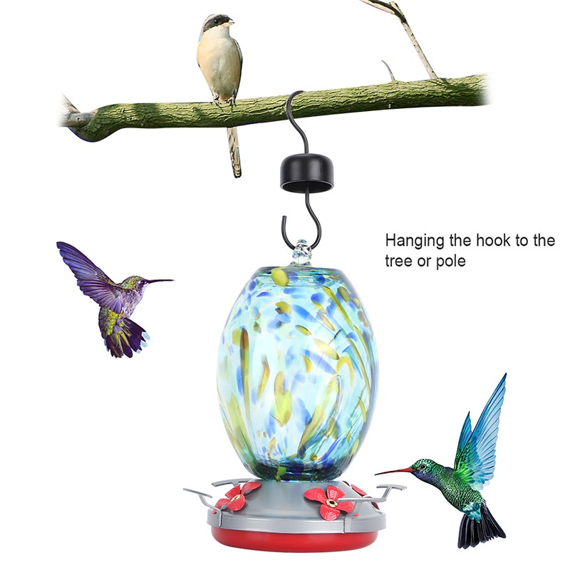 Hummingbirds Water Feeder Colorful Painting Glass Bird Feeding Tool for