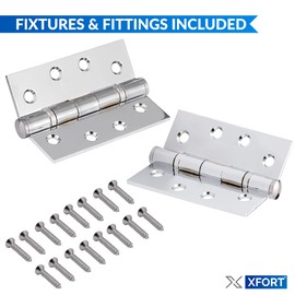 XFORT XFORT 4 inch (100mm) Polished Chrome Ball Bearing Hinges, Steel Door Hinge for Wooden Doors (2 Pairs)