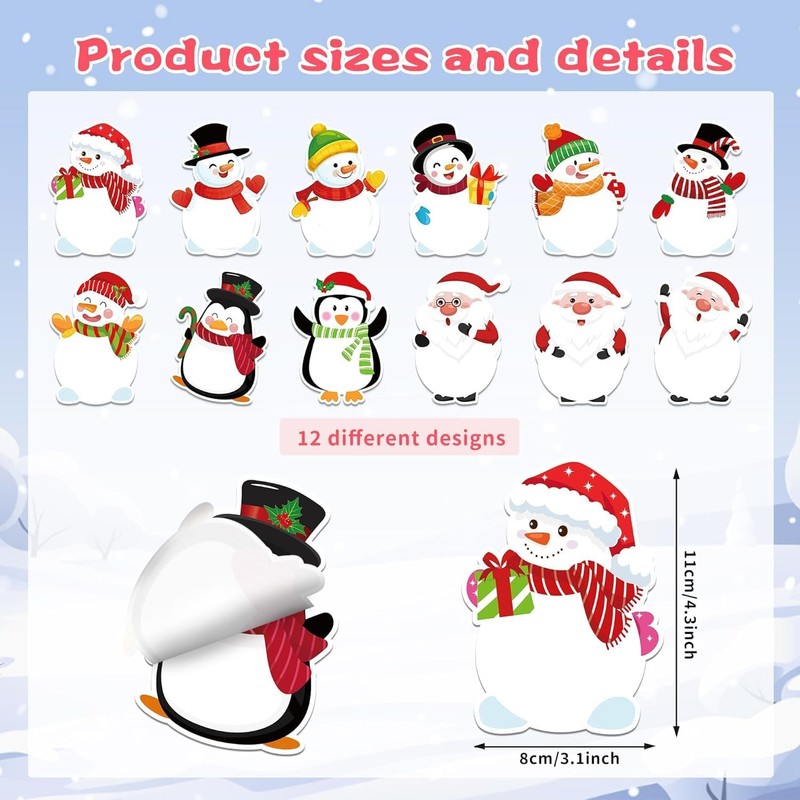 Pack of 12 Christmas Sticky Notes, Bullet Journal Sticky Notes,