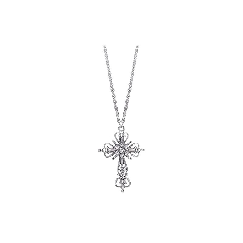 1928 Jewelry Crystal Cross Pendant Necklace 30 Inches