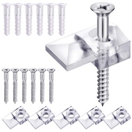 Blulu Blulu 20 Pack Mirror Holder Clips for 6 mm in (6/25) Glass Mirror Hanging Kit for Wall Mounting Hanging Retainer Fasteners with Screw and Anchors for Fixing Cabinet Door(Classic Style)