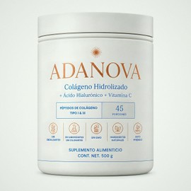 Adanova Colágeno Hidrolizado Polvo Ácido Hialurónico Vitamina Péptidos Bovinos Tipo Iii Sabor Porciones 500