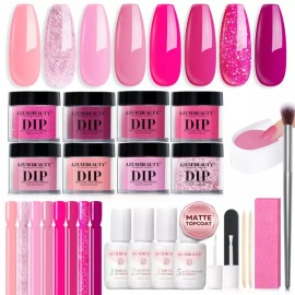 AZUREBEAUTY 매트 코트가 포함된 AZUREBEAUTY 딥 파우더 네일 스타터 키트 핫 핑크 글리터 네온 여름 색상 8가지 [A1-Glacial Blue] AZUREBEAUTY Deep Powder Nail Starter Kit with Matte Coat Hot Pink Glitter Neon Summer Colors 8 Types [A1-Glacial Blue]