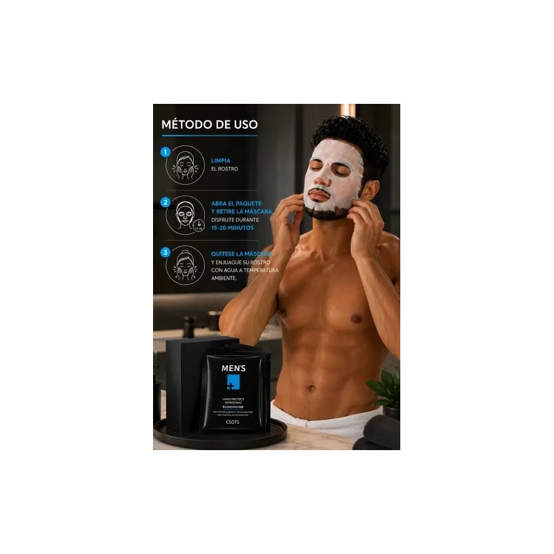 Caja De 10 Mascarillas Faciales Refrescantes Para Caballero