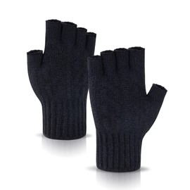 Kiiwah Fingerless Gloves for Men and Women, Knitted Finger Gloves Without Fingertips, Soft Fleece Gloves Without Fingers for Typing, Cycling, Driving, Camping, Running, black