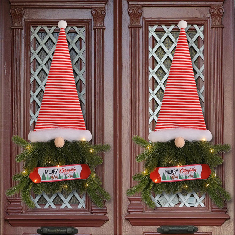 Upside Down Xmas Wreath Striped Tall Hat Faceless Doll Light