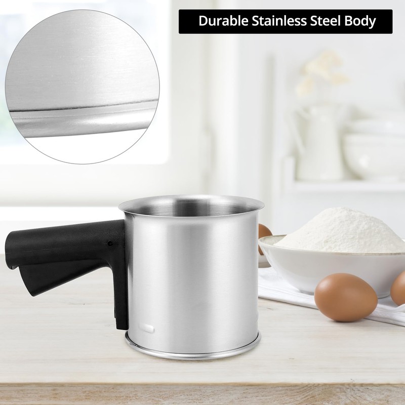 QWORK 3 Cup Stainless Steel Flour Sifter with Ergonomic One-Hand