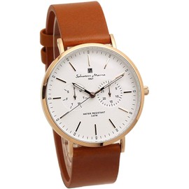 Salvatore Mara SM15117L Wristwatch, Quartz Calendar, Italian Brand, Unisex, Rose WH Brown, Classic
