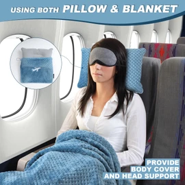 Nenolix Travel Blanket Airplane Compact with Bag, Travel Essentials 3 in 1 Packable Airplane Blanket, Travel Pillow and Blanket Set, Inflatable Pillow, Luggage Sleeve & Backpack Clip (Slate Blue)