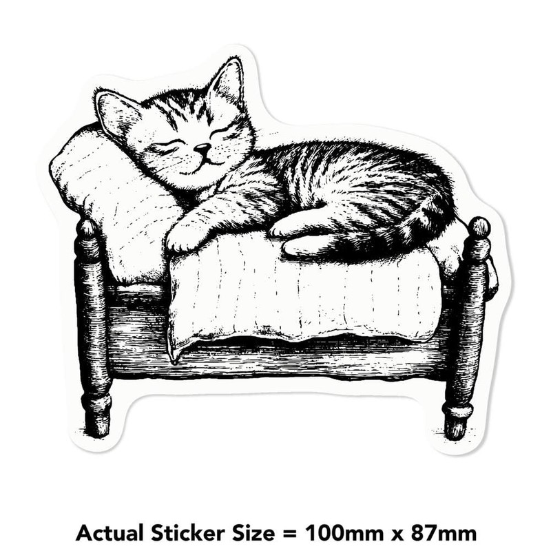 Medium 100mm 'Cute Kitten Sleeping' Transparent/Clear Sticker Decal for Windows/Cars/Walls