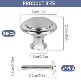 TDUNSYA Pack of 24 Silver Furniture Knobs, Stainless Steel Drawer Knobs, Dresser Knobs with Screws, Round Cabinet Knobs, Silver Stainless Steel Round Handles for Wardrobe, Dresser, Drawers